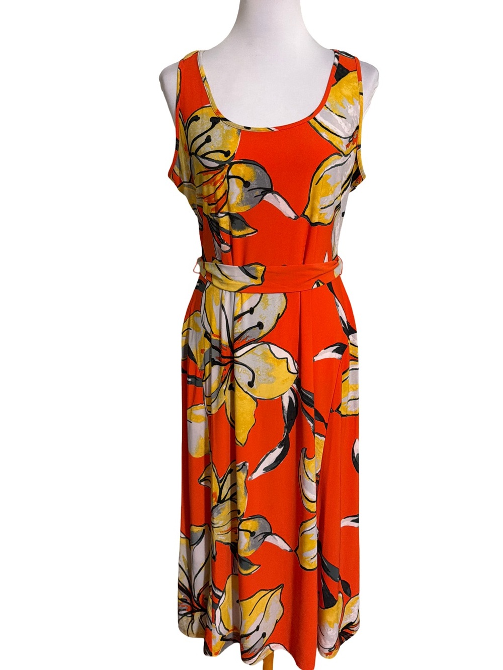Jones New York Orange Floral Sleeveless Maxi Dress with Yellow Accents